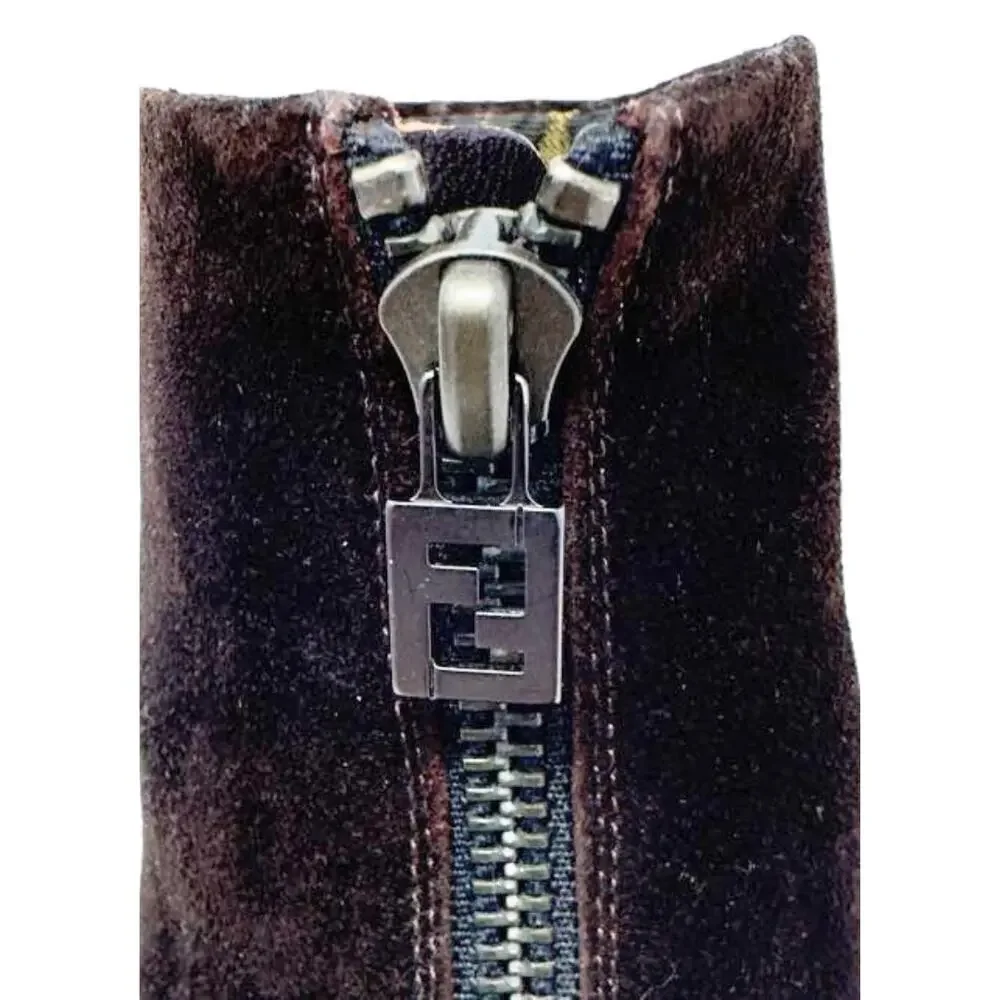 Fendi Boots FF Logo Chunky Platform Zucca Brown Monogram Ankle‎ Chelsea Shoes 7